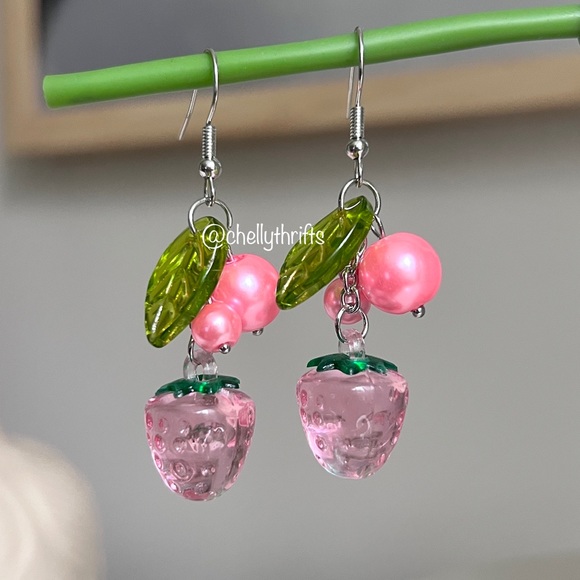 Jewelry - Pink Strawberry Dangly Earrings